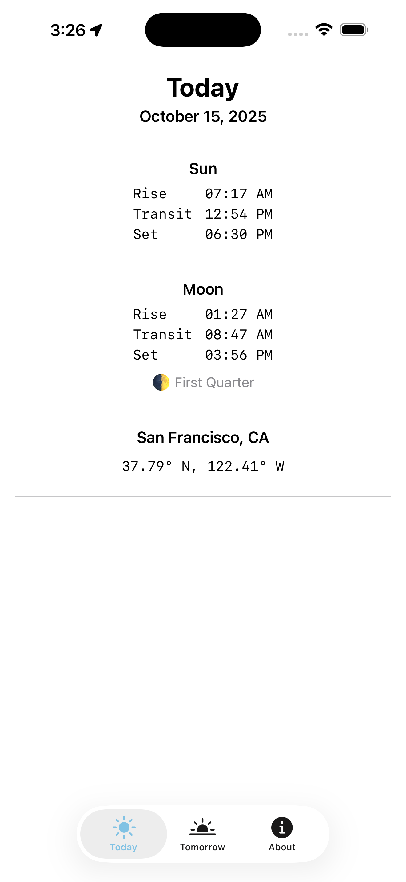 Basic Sky — Today screen